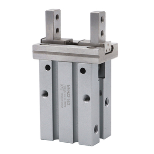 Compact aluminum gripper with dual jaws and IP65-rated seals, designed for precision handling in dusty or humid environments